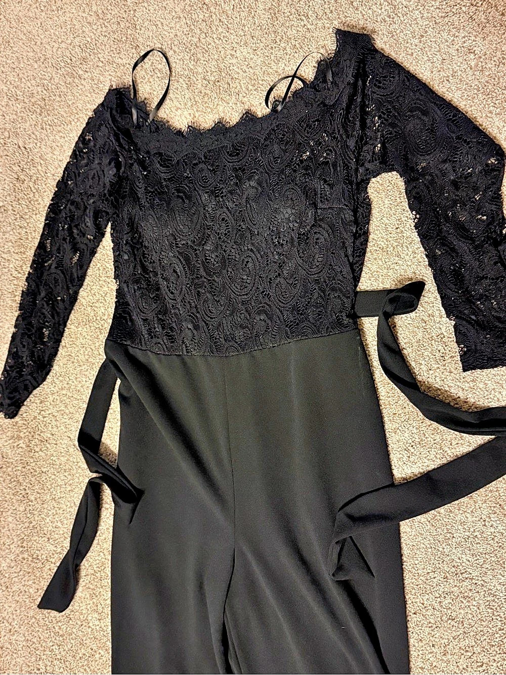 Premier Amour Black Lace Wide-Leg Jumpsuit Size 18